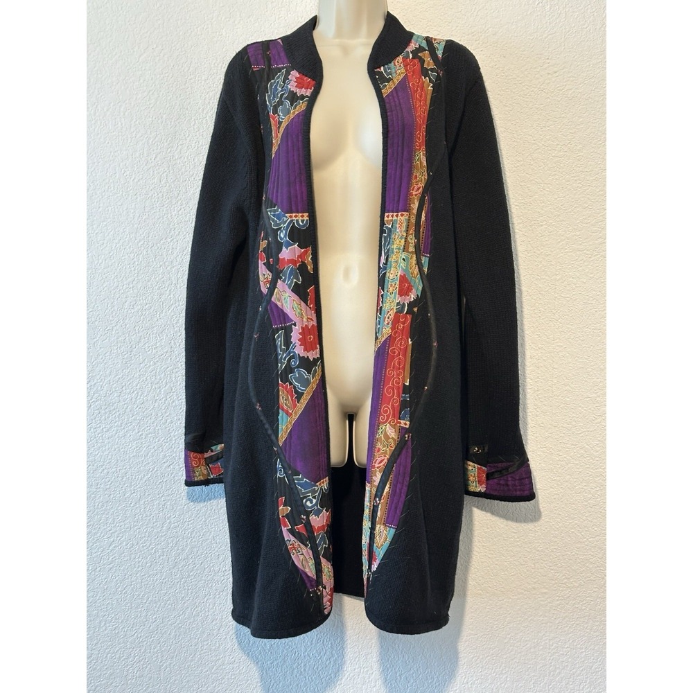 Koos Of Course Sz Lg Black Long Open Sweater Duster‎ Wool Silk Art to Wear Boho
